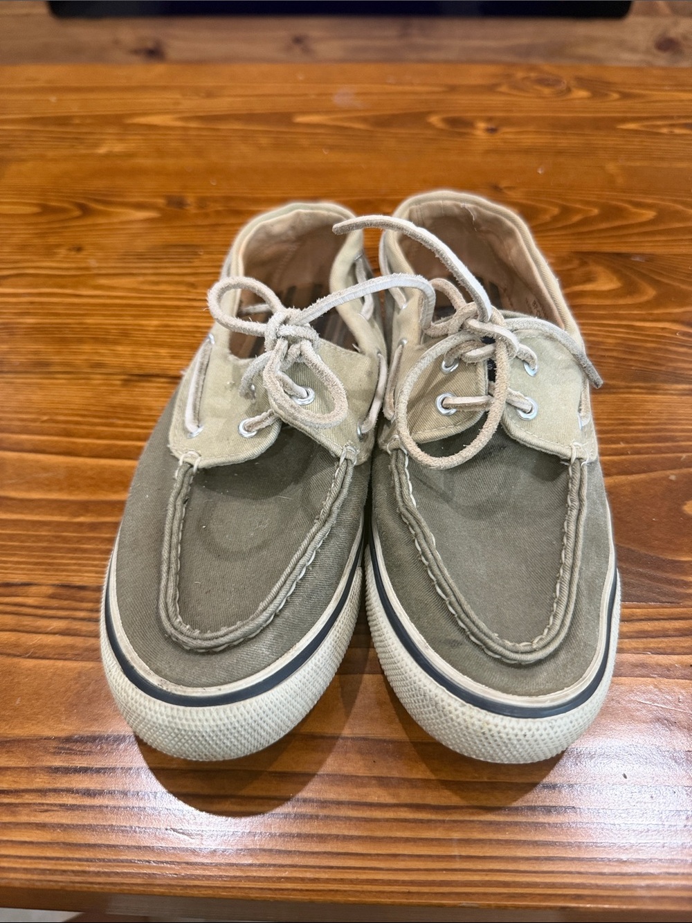 Sperry Olive Green and Tan Canvas Boat Shoes
